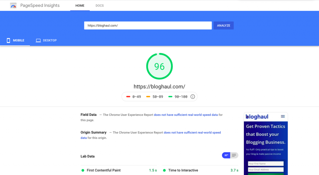google pageinsights mobile speed report