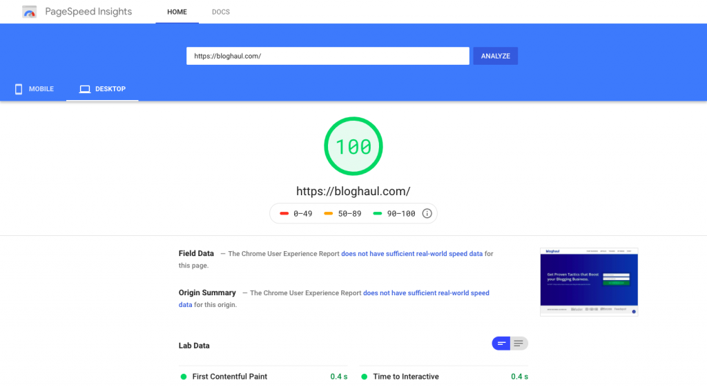 google pageinsights desktop speed report
